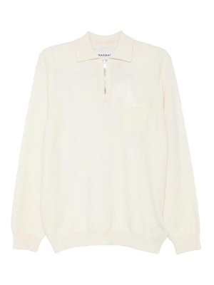 AMARANTO: polo shirts - White wool zip-up polo shirt