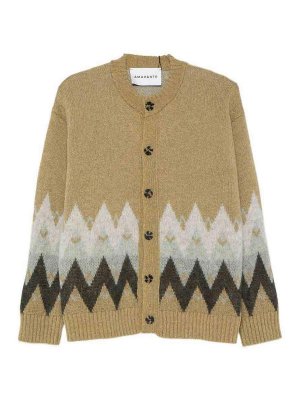 AMARANTO: cardigans - Geometric-pattern cotton-blend wool cardigan