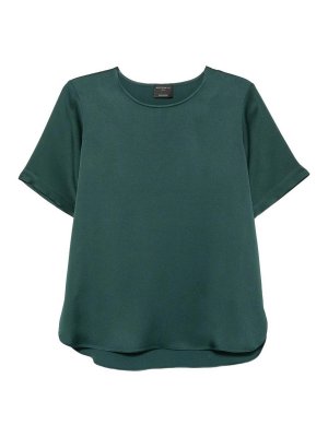 ANTONELLI FIRENZE: Tops & Tank tops - Dark green short-sleeved satin duchamp top