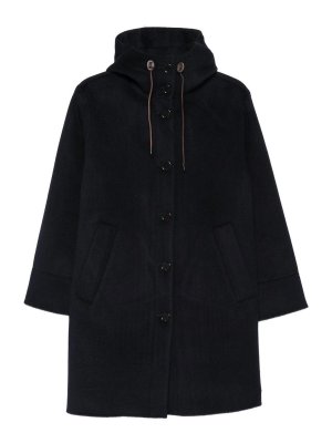 ASPESI: parka - Parka blu in lana con cappuccio e tasche.