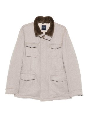 BARBA: casual jackets - Light beige haver jacket with fur collar