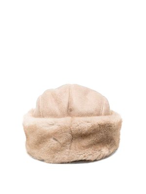 BETTA CORRADI: hats & caps - Beige hat with faux-fur trim