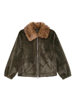 BETTA CORRADI: Fur & Shearling Coats - Green jacket with faux-fur collar