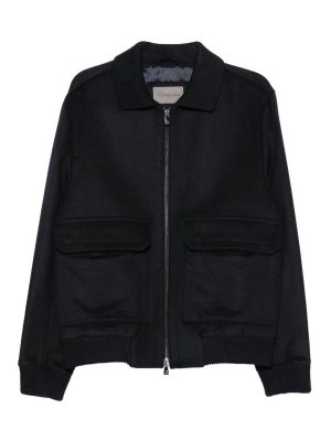 CORNELIANI: casual jackets - Blue wool-blend zip-up jacket