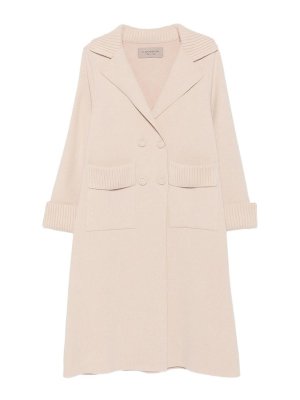 D.EXTERIOR: knee length coats - Beige miel long wool-blend coat