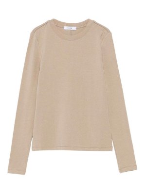 ELEH: Tops & Tank tops - Beige slim-fit ribbed crew-neck top