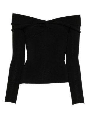 IVORY PARIS: crew necks - Black off-the-shoulder Cleo top