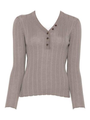 IVORY PARIS: crew necks - Stone grey V-neck Vera jumper