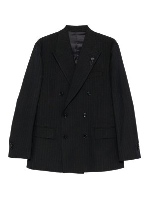 LARDINI: giacche blazer - Blazer doppiopetto a righe blu
