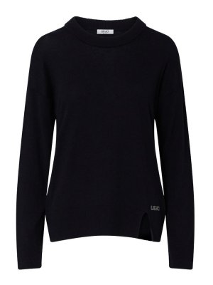 Liu Jo: maglia collo rotondo - Maglione nero girocollo con logo