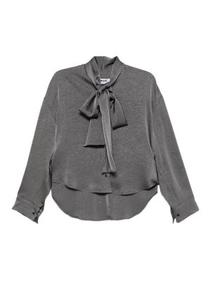 m.s.g.m.: shirts - Grey satin shirt with lavallire collar