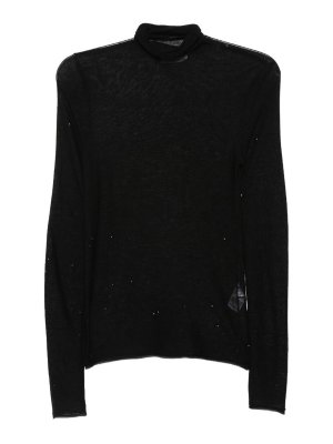 Majestic Filatures: Strickpullover mit Rundhalsausschnitt - Rundhalspullover - Schwarz