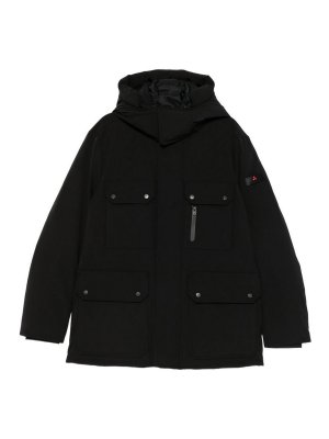 PEUTEREY: padded jackets - Black hooded hybrid down jacket