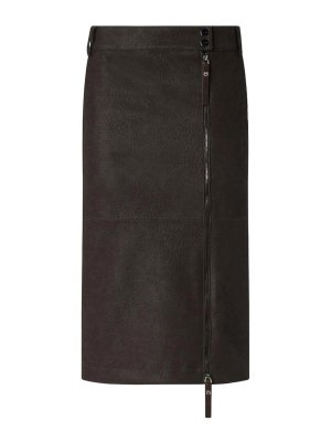 Pinko: gonne al ginocchio  e longuette - Gonna midi marrone Montiano con cerniera