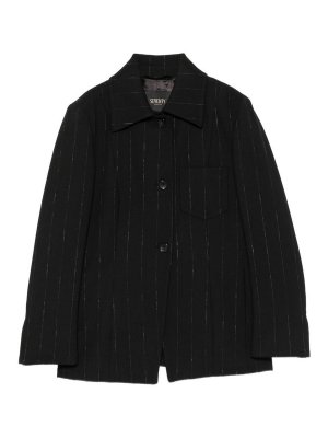 SEVENTY: giacche casual - Giacca di lana a righe sottili nere