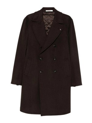 TAGLIATORE: knee length coats - Brown wool double-breasted coat