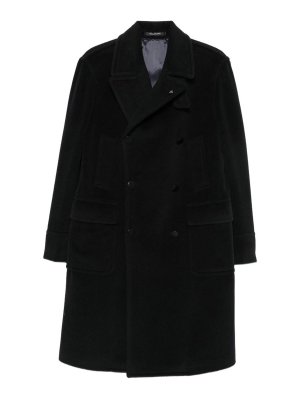 TAGLIATORE: knee length coats - Black double-breasted wool coat