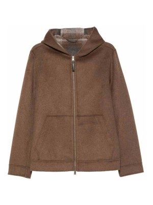 WOOLRICH: casual jackets - Brown zip-up jacket with a hood