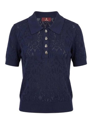 DONDUP: knee length dresses - Blue semi-sheer lace dress