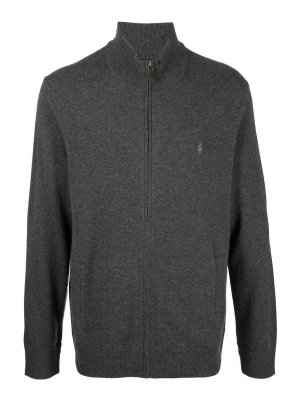 POLO RALPH LAUREN: cardigans - Anthracite wool high-neck zip-up cardigan