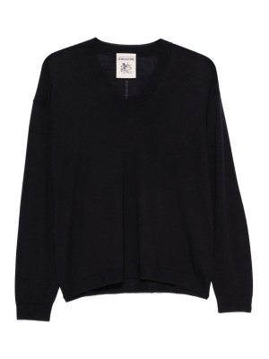 Semicouture: crew necks - Blue jade wool v-neck sweater
