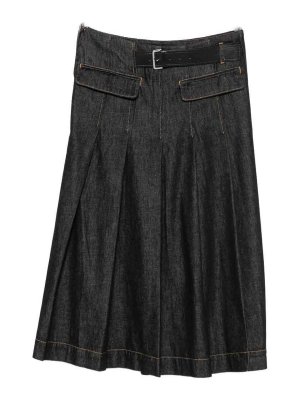 Semicouture: Knee length skirts & Midi - Dark blue denim clara pleated midi skirt