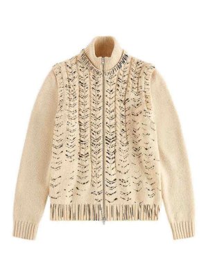 Maison Margiela: cardigans - Ink-print zip-up cardigan
