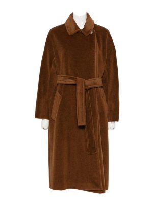 MARELLA: knee length coats - Brown virgin wool Starna coat