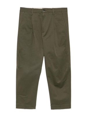 NINE IN THE MORNING: casual trousers - Giulio camel trousers in green stretch cotton