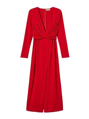 TWINSET: abiti lunghi - Abito lungo rosso drappeggiato con scollo a V