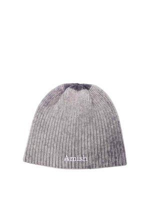 AMISH: beanies - Grey ribbed wool beanie with logo