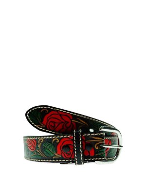 EL CHARRO: belts - Black belt with floral embroidery