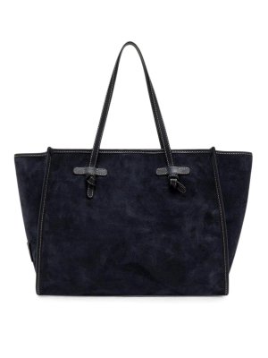GIANNI CHIARINI: totes bags - Navy blue suede marcella bag