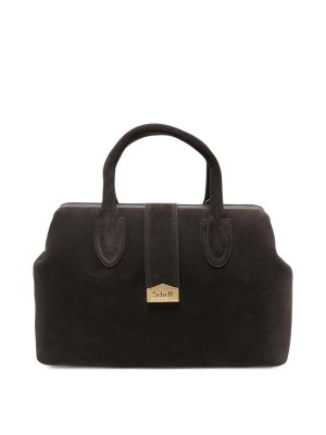 SCHELL: totes bags - Medium dark brown suede leather handbag