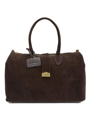 SCHELL: totes bags - Large dark brown suede leather handbag