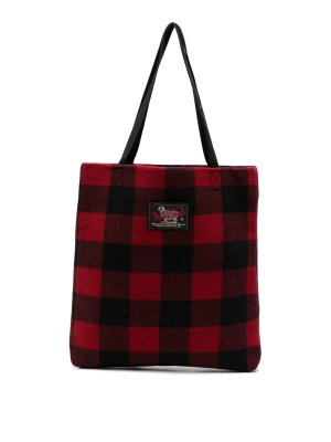 WOOLRICH: totes bags - Black and red plaid wool-blend bag