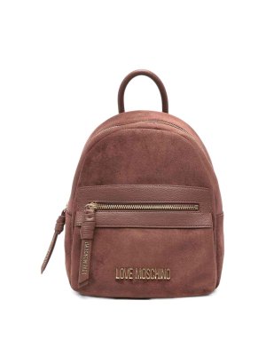 LOVE MOSCHINO: shoulder bags - Brown suede-effect backpack with logo