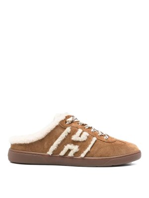 HOGAN: mules shoes - Brown leather mule sneakers