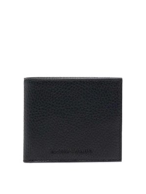 EMPORIO ARMANI: wallets & purses - Black grained leather bifold wallet