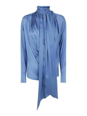 Balmain: blouses - Blue draped silk-charmeuse blouse