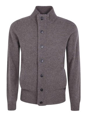 BARBOUR: cardigans - Dark stone Essential Patch zip-up knit
