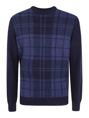 BARBOUR: crew necks - Navy Mineral tartan crew-neck jumper
