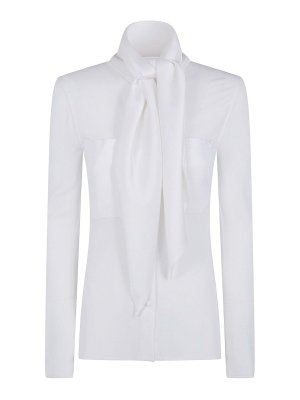 Courreges: shirts - White satin scarf-collar jersey shirt