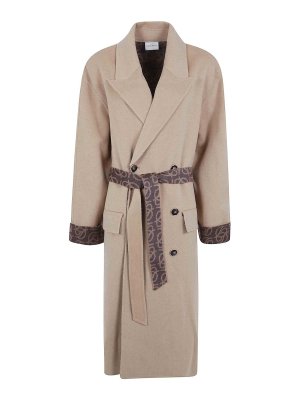 DRÔLE DE MONSIEUR: long coats - Beige monogram belted long coat