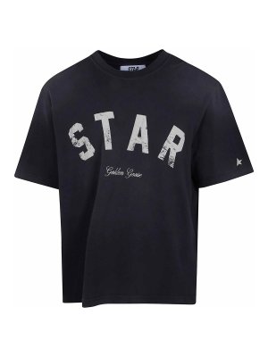 GOLDEN GOOSE: t-shirts - Charcoal relaxed cotton T-shirt