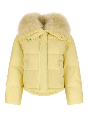 YVES SALOMON: padded jackets - Yellow Fur-Trim Puffer Jacket