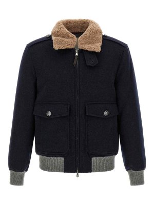 BRUNELLO CUCINELLI: bombers - Blue Cashmere Bomber Beaver Jacket