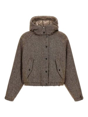 BRUNELLO CUCINELLI: padded jackets - Brown Donegal Tweed Puffer Jacket