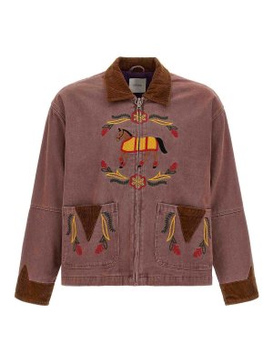 FOUND: casual jackets - Pink Embroidered Canvas Jacket