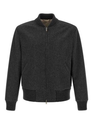 LARDINI: bombers - Grey Mlange Grey Wool Bomber Jacket